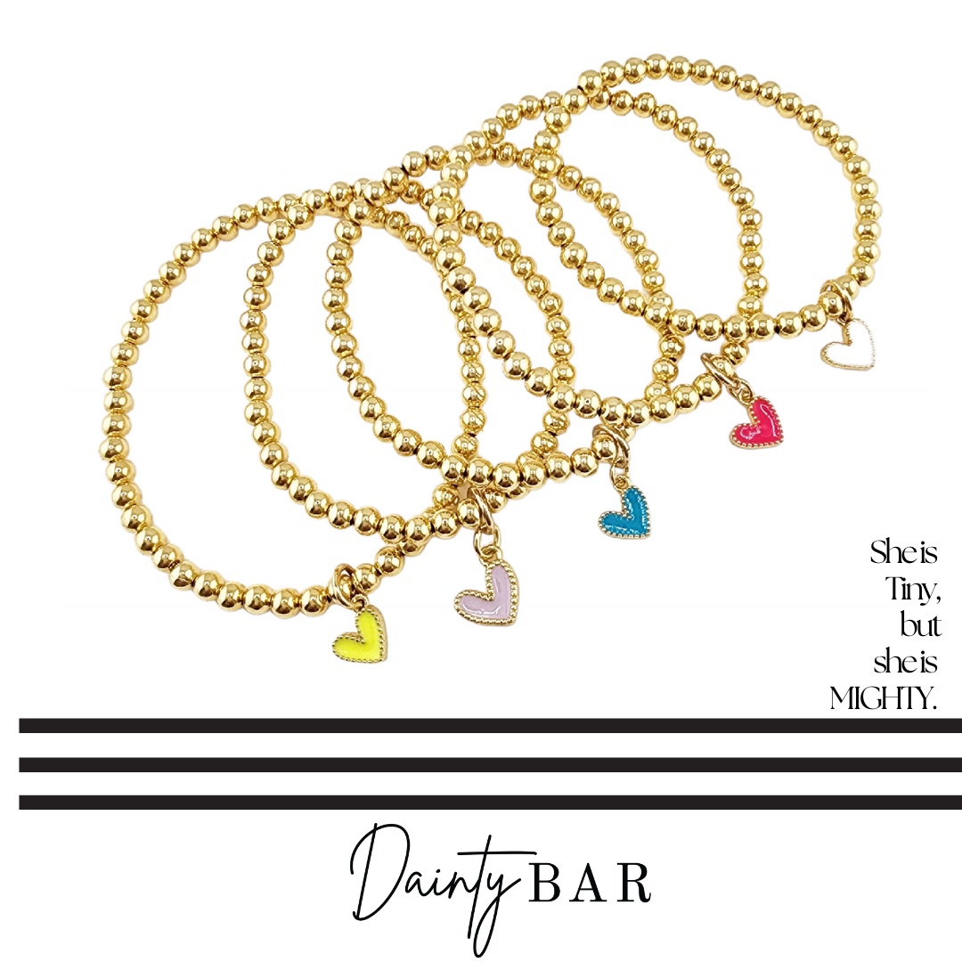 Colorful Hearts Gold Beaded Kids Bracelets