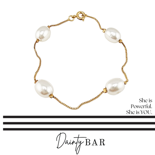 Gold + Oval Pearl Bracelet