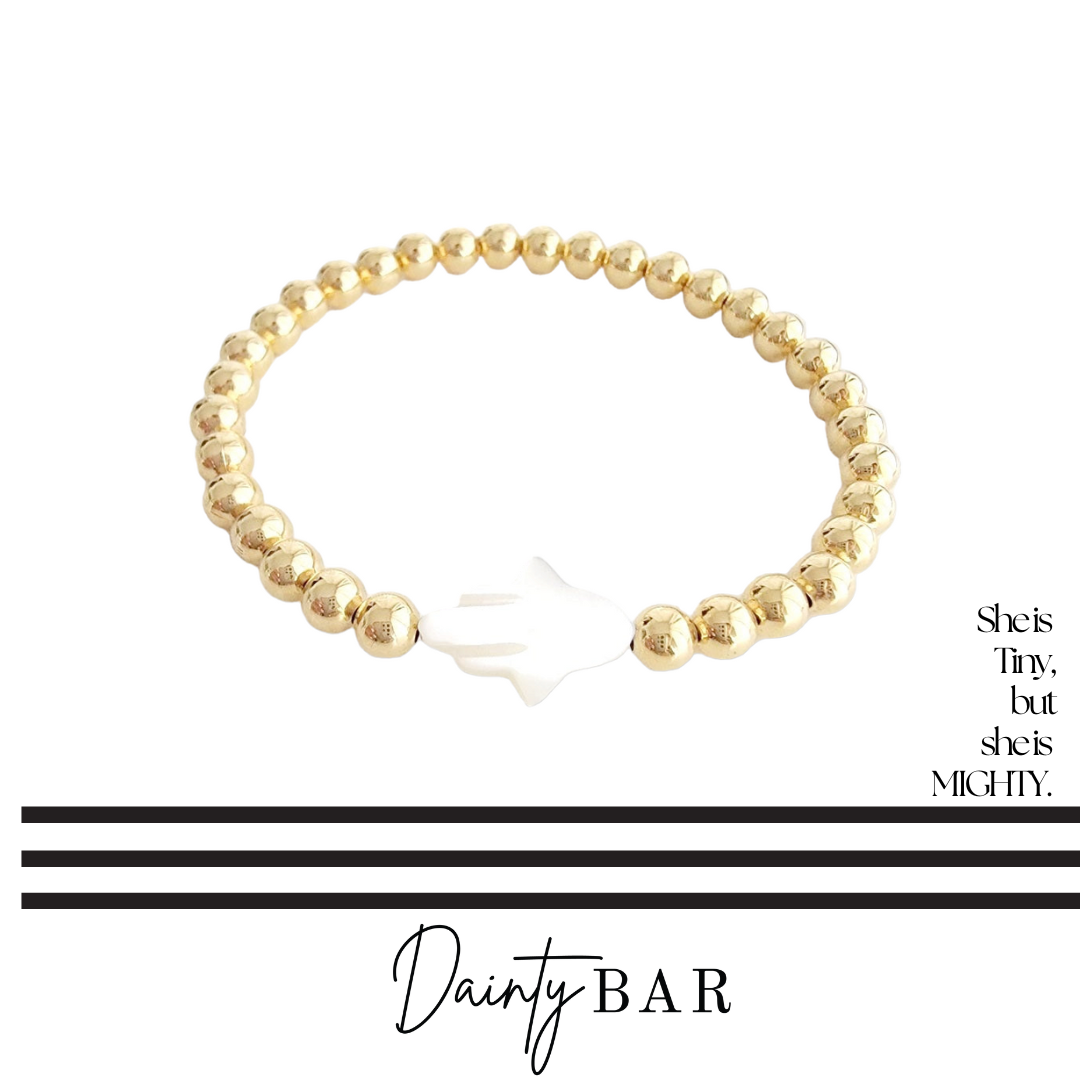 Mother of Pearl Hamsa + Gold Beaded Kids Bracelet
