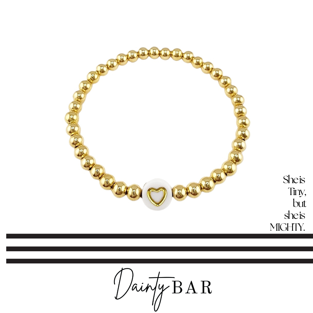 Pearl Mini Heart Stack Gold Beaded Kids Bracelets