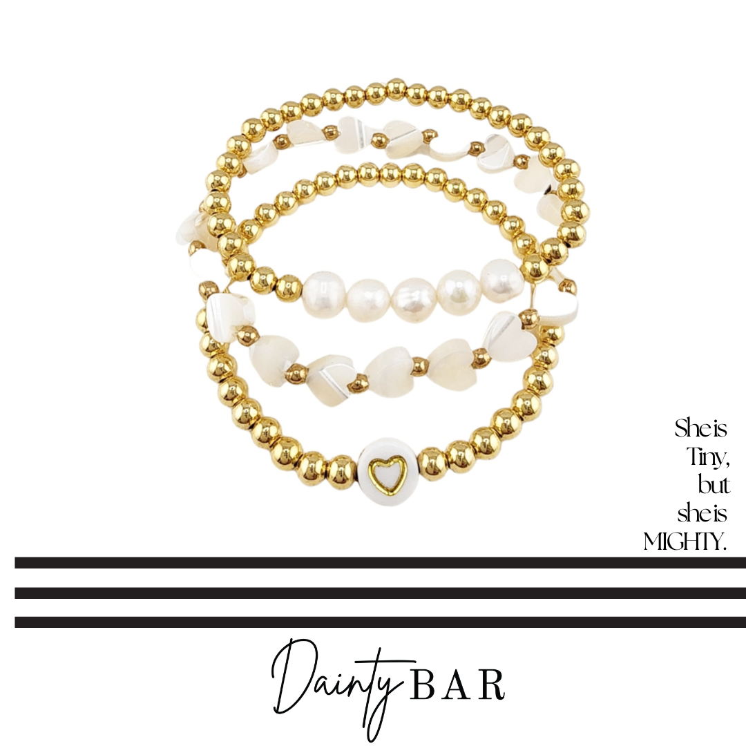 Pearl Mini Heart Stack Gold Beaded Kids Bracelets