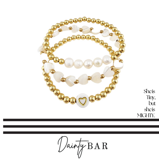 Pearl Mini Heart Stack Gold Beaded Kids Bracelets