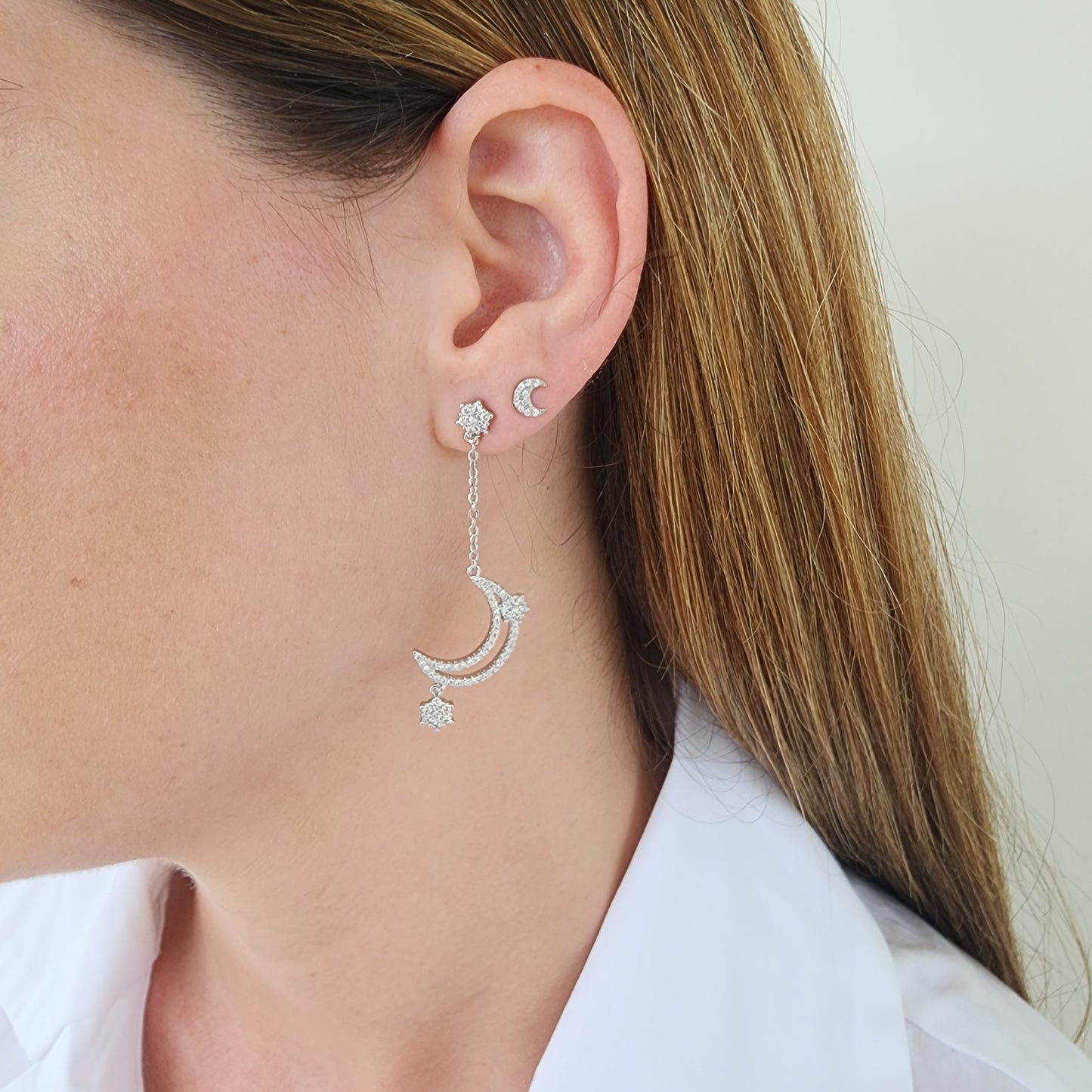 Mini Moon Pave Earrings