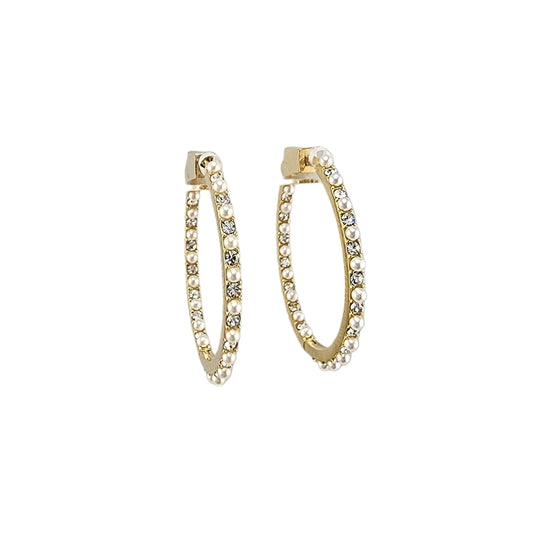 Mini Thin Multi Pearl Pave Hoop Earrings