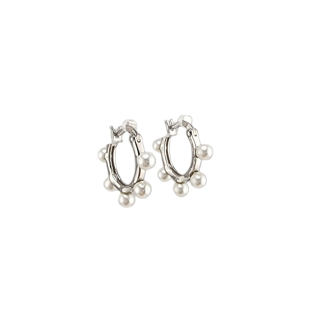 5 Pearl Mini Hoop Earrings Silver