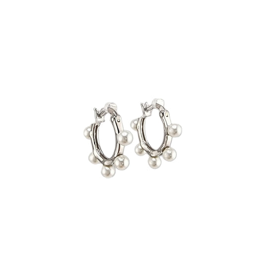 5 Pearl Mini Hoop Earrings Silver