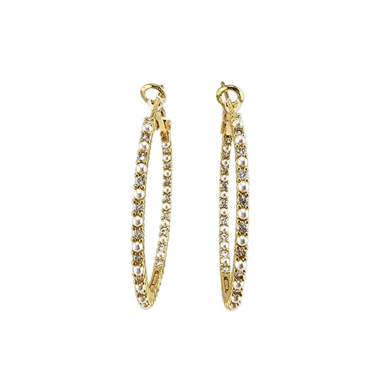 Thin Multi Pearl Pave Hoop Earrings