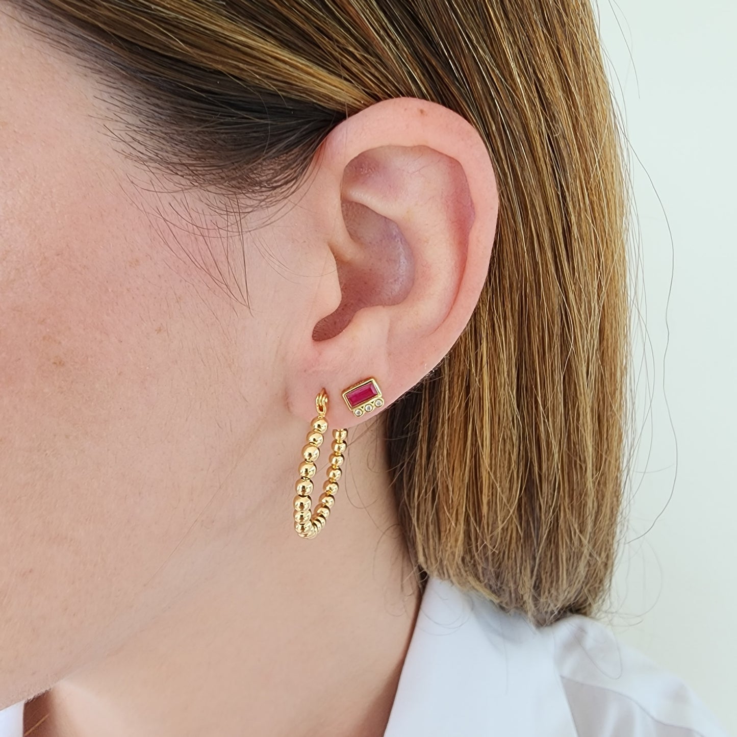 3-Stone Pink Earrings
