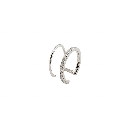 Double Bar Pave Ear Cuff Silver