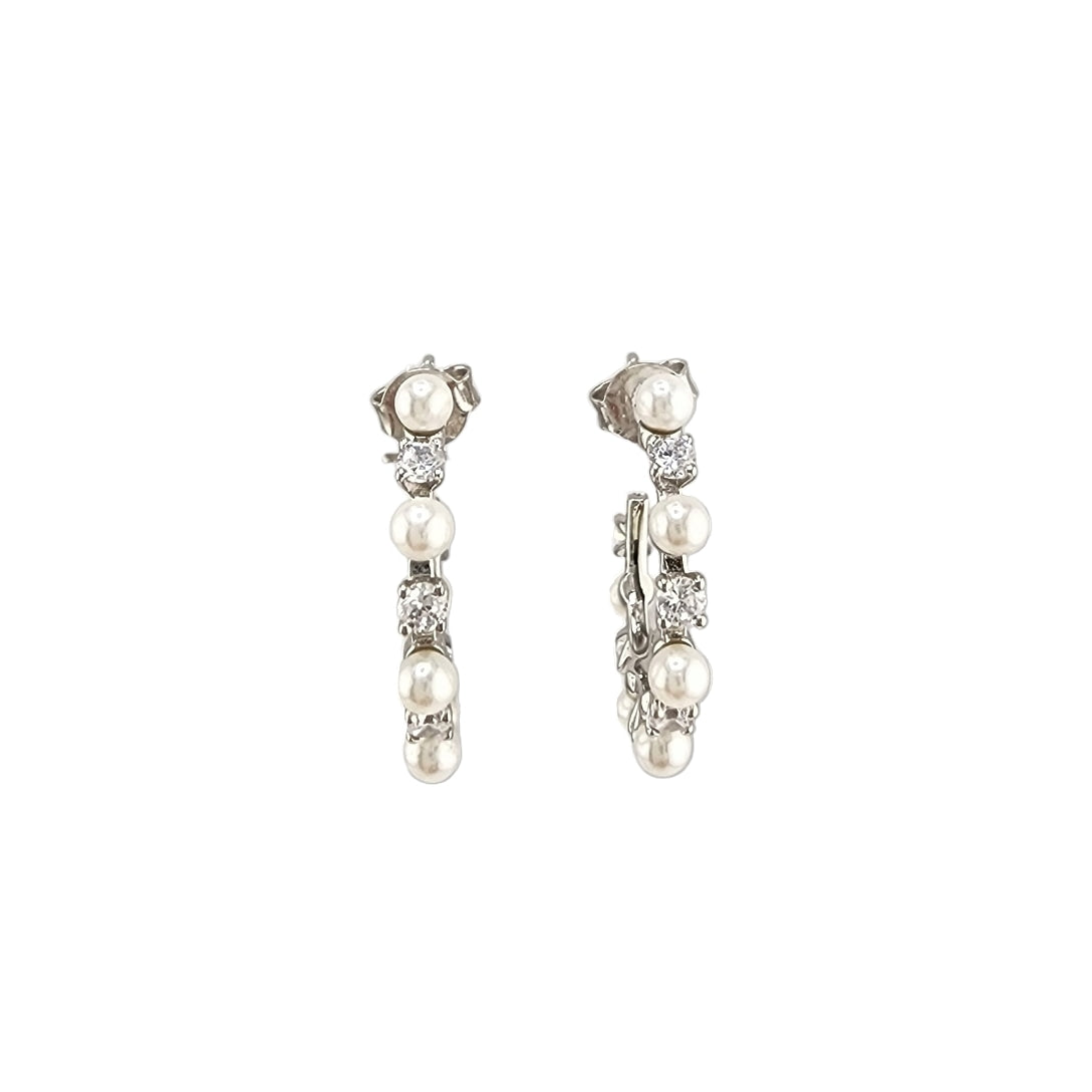 Open Silver Pearl Hoop Earrings