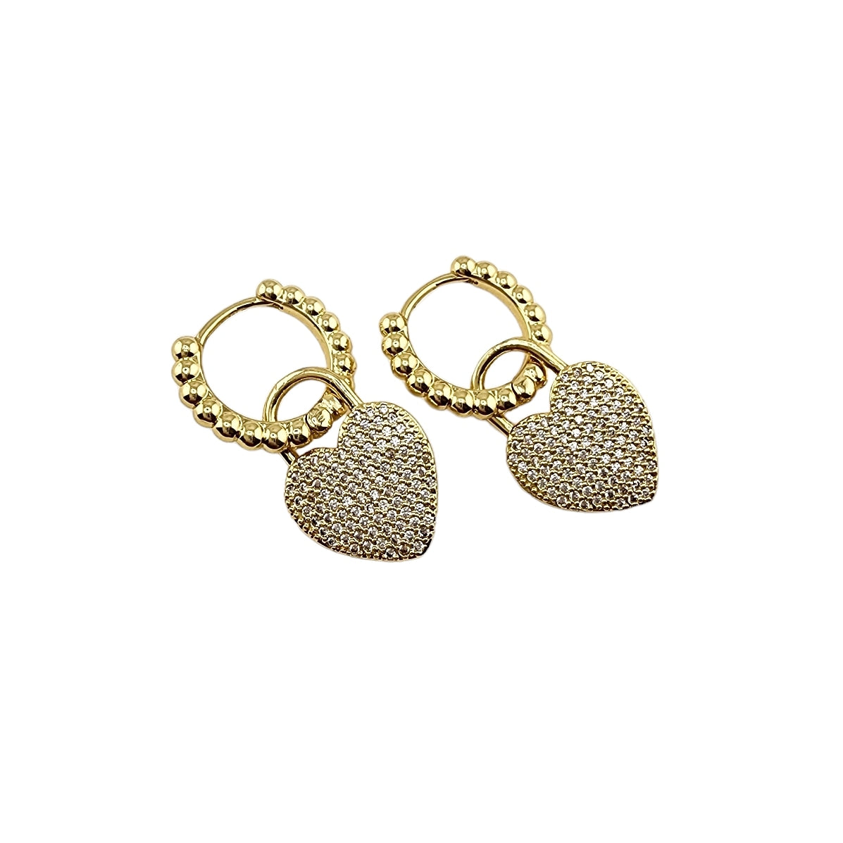 Huggie Dangle Cable Heart Earrings Gold