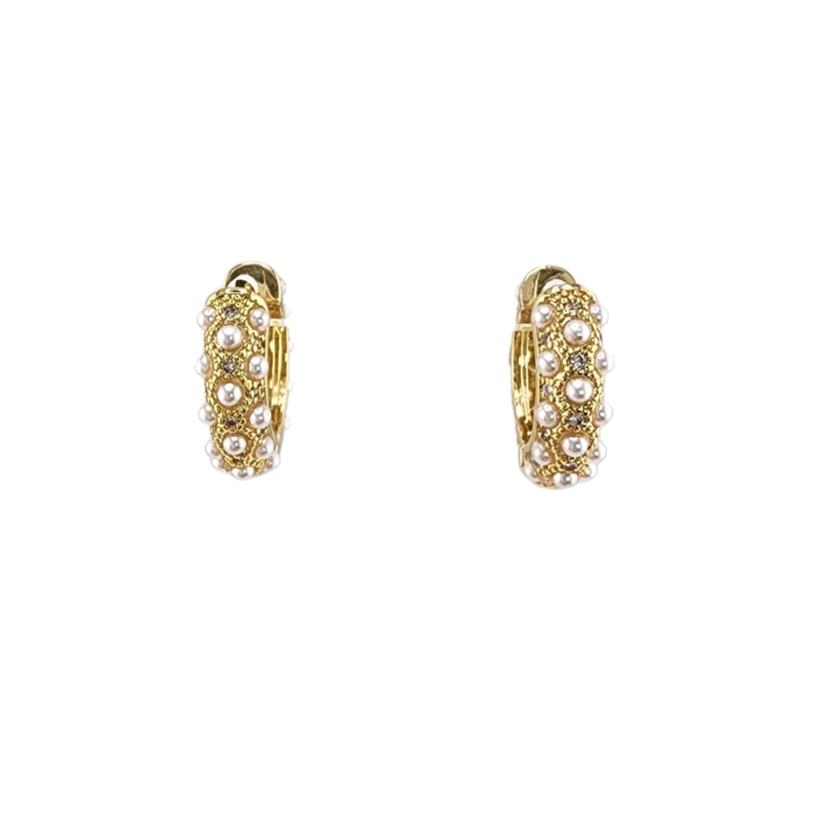 Gold Chunky Mini Pearls Hoop Earrings