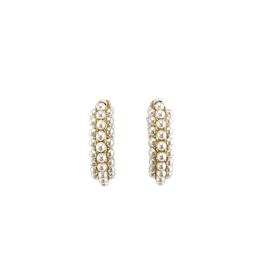 Chunky Mini Pearl Hoop Earrings Gold