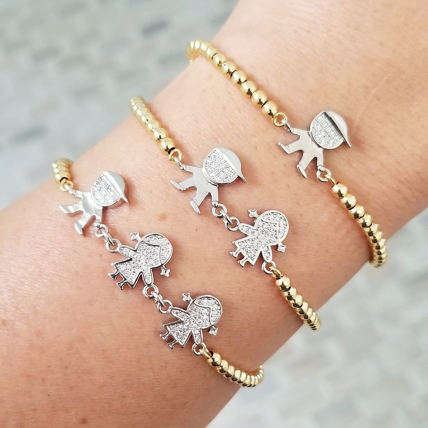 Girl + Boy Gold Bead Adjustable Bracelet